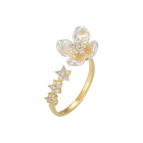 DFEPPJHG Modischer Und Einfacher Bunter Offener Ring Mit Muschelimitat Und Blumenmuster, Verstellbarer Offener Zeigefingerring von DFEPPJHG