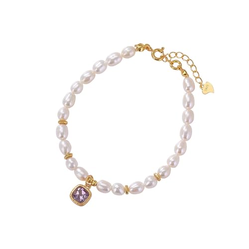 DFEPPJHG Perlen-Amethyst-Quadrat-Runde Perlen Geometrisches Armband von DFEPPJHG