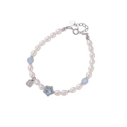 DFEPPJHG Perlen Aquamarin Armband Stern Runde Perle DFEPPJHG Perlen Aquamarin Armband Stern Runde Perle von DFEPPJHG