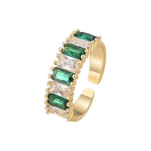DFEPPJHG Sommer Smaragd Zwei-farbe Spleißen Ring Intarsien Mit Platz Zirkon Temperament Feierlich Und Exquisite von DFEPPJHG