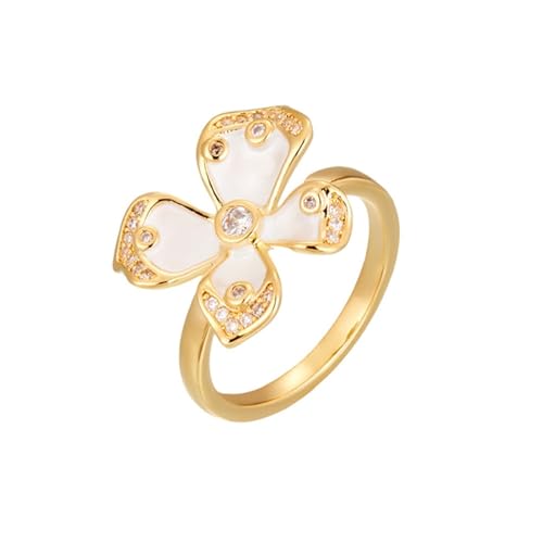 DFEPPJHG Süßer Und Schöner Offener Ring Mit Öltropfenblume, Modischer Und Einfacher Mikro-Intarsien-Ring Mit Hochwertigem Zeigefinger, Verstellbarer Ring For Frauen von DFEPPJHG
