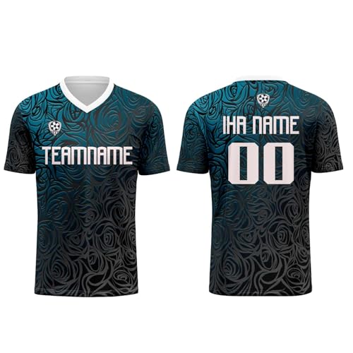 DFG RYNDAIR Persönliche Fußball Trikots für Erwachsene Kinder Personalisierte Trikot Shirt und Shorts mit Name Nummer Logo (Blau - Silber, M) von DFG RYNDAIR