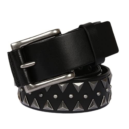 3 Reihen Spitznieten Pyramid Nietengürtel Ledergürtel Schwarz Mit Dornschließe Punk Gothic Partygürtel Für Damen Und Herren, Metall Nieten Gürtel,Schwarz,115cm/waist:38"~40" von DFGGE