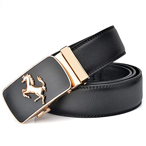 DFGGE Herren Rindsleder matischer Ledergürtel für Gürtel nischem Leder mit Pferdemuster Ratsche Automatikschließe Für Männer Beste Wahl,Schwarz,120cm(40"~42") von DFGGE
