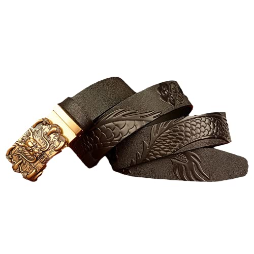 Gürtel Herren echtem Voll-Leder Jeansgürtel Ledergürtel mit automatischem Drache Schnalle kürzbar & nickelfrei Herrengürtel Belts,Schwarz,110cm(36"~38") von DFGGE