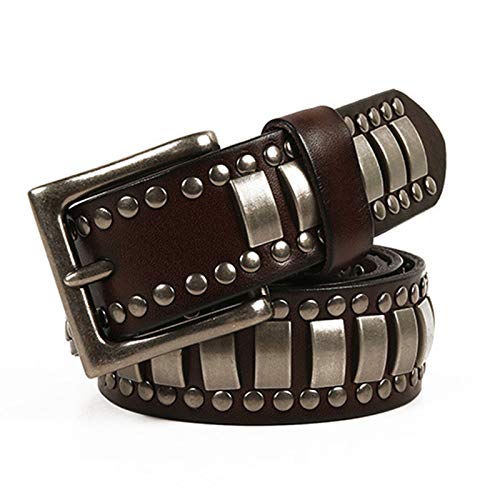 Herren Damen Nietengürtel Im Punk Hip Hop Style Leder Gürtel Mit Nieten Und Legierung Dornschließe Ledergürtel 105Cm - 125Cm Kürzbar,Kaffee,110cm/waist:36"~38" von DFGGE