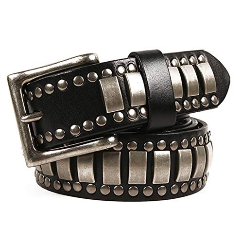 Herren Damen Nietengürtel Im Punk Hip Hop Style Leder Gürtel Mit Nieten Und Legierung Dornschließe Ledergürtel 105Cm - 125Cm Kürzbar,Schwarz,120cm/waist:40"~42" von DFGGE