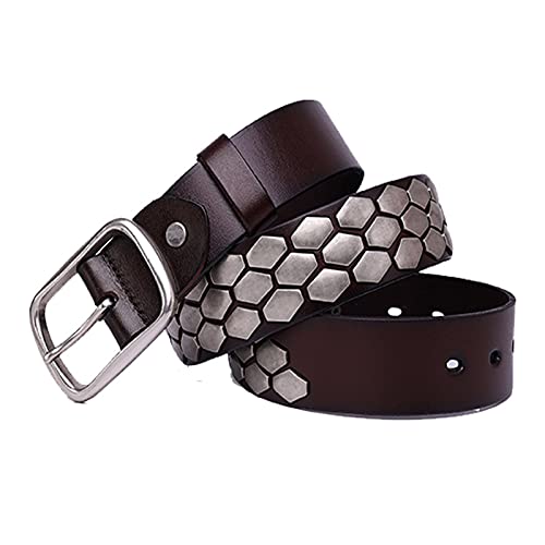 Herren & Damen Gürtel Mit Glitzer Jeansgürtel Ledergürtel Breiter Nietengürtel Cowboy Metal Sechseckig Nieten Punk Leder Belt Für Freizeitkleidung,Kaffee,105cm/waist:34"~36" von DFGGE