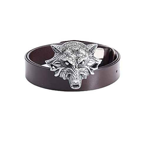 Ledergürtel Herren & Damen Retro Gürtel Mit Wolfskopf Western Cowboy Silberton Schnalle Für Casual Jeans Anzughose Kleid,Schwarz,100cm/waist:32"~34" von DFGGE