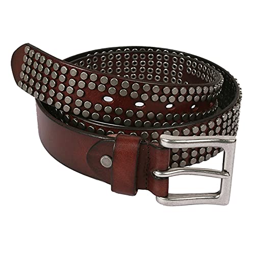 Nieten Echtes Leder Jeansgürtel Gürtel Mit Legierung Dornschließe Herren Damen 38cm Breit Nietengürtel Im Punk Rock Style, Gürtel Kürzbar,Kaffee,115cm/waist:38"~40" von DFGGE