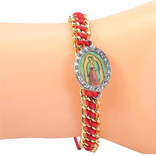 DFGGFJ Virgin Holy Our Lady Of Guadalupe Handgewebte verstellbare Armbänder Erwachsene Schutz und Glück Jungfrau für Frauen Männer Zopf für religiöse Katholiken, Einheitsgröße, Wie beschrieben von DFGGFJ
