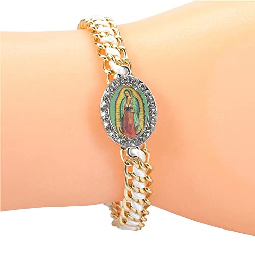 DFGGFJ Virgin Holy Our Lady Of Guadalupe Handgewebte verstellbare Armbänder Erwachsene Schutz und Glück Jungfrau für Frauen Männer Zopf für religiöse Katholiken, Einheitsgröße, Wie beschrieben von DFGGFJ