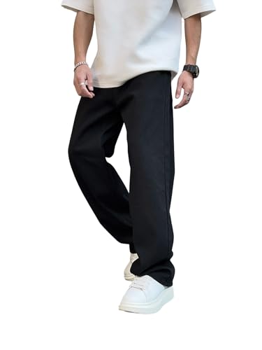 DFGIGT Herren Baggy Jeans Loose Fit Y2k Skater Denim Pants Straight Leg Hip Hop Hose, D9 Schwarz, Klein von DFGIGT