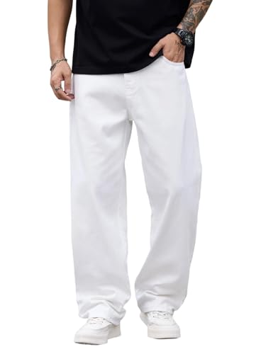DFGIGT Herren Baggy Jeans Loose Fit Y2k Skater Denim Pants Straight Leg Hip Hop Hose, G9 Weiß, Mittel von DFGIGT
