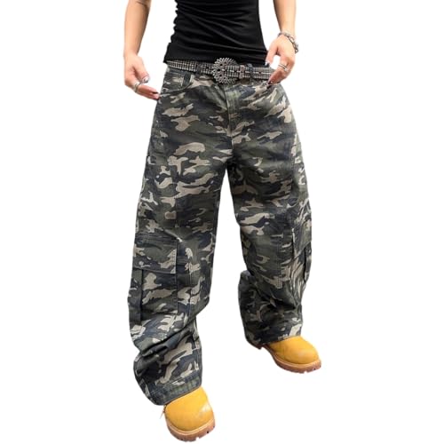 DFGIGT Herren Unregelmäßige Nähte Y2k Hip Hop Baggy Jeans Weites Bein Denim Hose Casual Loose Fit Hose Streetwear, L10 Camo, X-Groß von DFGIGT