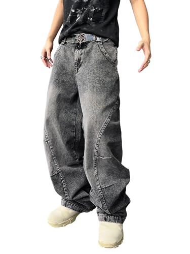 DFGIGT Herren Unregelmäßige Nähte Y2k Hip Hop Baggy Jeans Weites Bein Denim Hose Casual Loose Fit Hose Streetwear, Mittel von DFGIGT