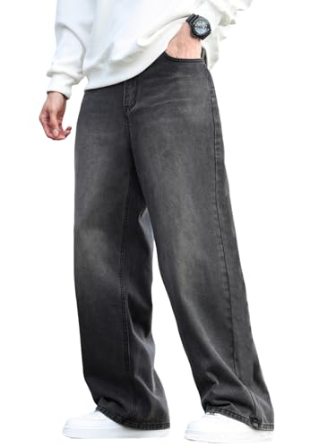 DFGIGT Herren Y2k Hip Hop Baggy Jeans Distressed Wide Leg Denim Pants Casual Loose Fit Hose Streetwear, B10 Black, Mittel von DFGIGT