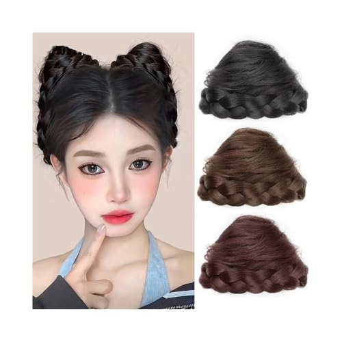 Anwendung bei Frauen 2PC Synthetische Katzenohren Haarknoten Geflochtener Chignon Kordelzug Pferdeschwanz Haarteile for Frauen Mädchen Für die Haare(Brown Black) von DFHS46JK