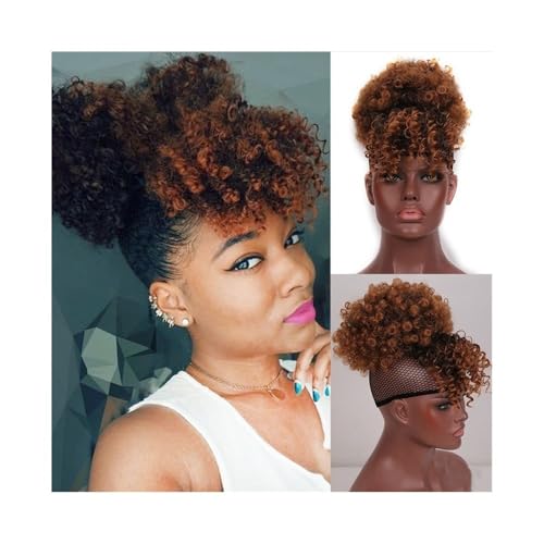 Anwendung bei Frauen Afro-lockiges Haar, Chignon mit Pony, synthetischer verworrener lockiger Pferdeschwanz mit Kordelzug, Clip-In-Haarverlängerung Für die Haare(1BT30) von DFHS46JK