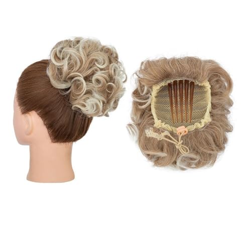 Anwendung bei Frauen Chaotisch lockiges Haar Dutts Synthetische Kordelzug Dutt Haarteil Kamm Clip Pferdeschwanz Haarverlängerungen Für die Haare(Dark Blonde Gradient Bleach Blond) von DFHS46JK