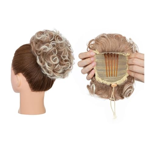Anwendung bei Frauen Chaotisch lockiges Haar Dutts Synthetische Kordelzug Dutt Haarteil Kamm Clip Pferdeschwanz Haarverlängerungen Für die Haare(Light Auburn Gradient Bleach Blond) von DFHS46JK