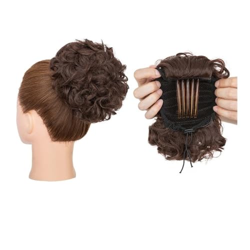 Anwendung bei Frauen Chaotisch lockiges Haar Dutts Synthetische Kordelzug Dutt Haarteil Kamm Clip Pferdeschwanz Haarverlängerungen Für die Haare(Medium Brown) von DFHS46JK