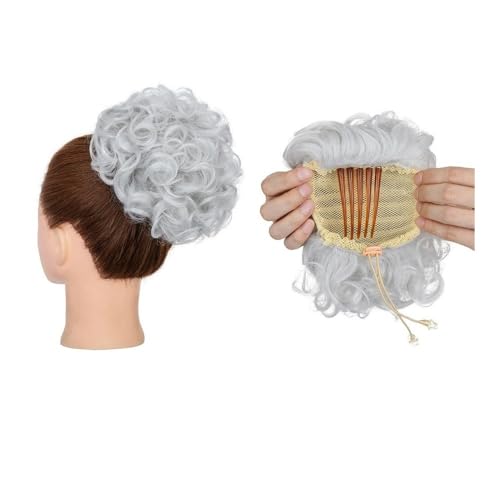 Anwendung bei Frauen Chaotisch lockiges Haar Dutts Synthetische Kordelzug Dutt Haarteil Kamm Clip Pferdeschwanz Haarverlängerungen Für die Haare(Sliver Gray) von DFHS46JK