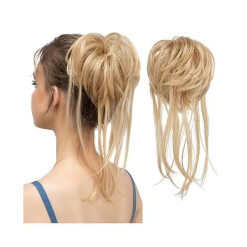 Anwendung bei Frauen Messy Bun Haarteil Welle Lockiges Haar Bun Extensions mit geraden Enden Synthetische Pferdeschwanz Haarteile Für die Haare(Ash Blonde mix Bleach Blonde) von DFHS46JK
