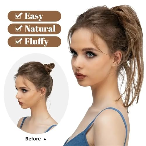 Anwendung bei Frauen Messy Bun Haarteil Welle Lockiges Haar Bun Extensions mit geraden Enden Synthetische Pferdeschwanz Haarteile Für die Haare(Brown Black) von DFHS46JK