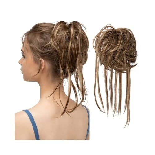 Anwendung bei Frauen Messy Bun Haarteil Welle Lockiges Haar Bun Extensions mit geraden Enden Synthetische Pferdeschwanz Haarteile Für die Haare(Golden Brown mix Bleach Blonde) von DFHS46JK