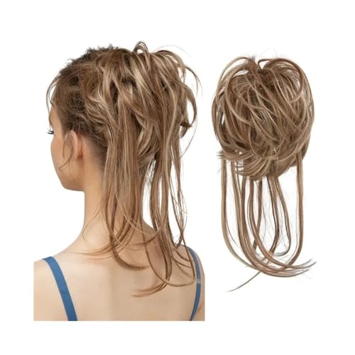 Anwendung bei Frauen Messy Bun Haarteil Welle Lockiges Haar Bun Extensions mit geraden Enden Synthetische Pferdeschwanz Haarteile Für die Haare(Golden Brown mix Natural Blonde) von DFHS46JK
