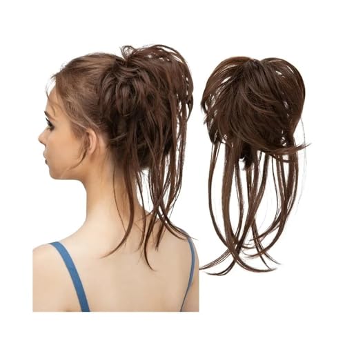 Anwendung bei Frauen Messy Bun Haarteil Welle Lockiges Haar Bun Extensions mit geraden Enden Synthetische Pferdeschwanz Haarteile Für die Haare(Light Auburn mix Dark Brown) von DFHS46JK