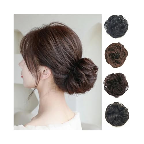 Anwendung bei Frauen Messy Hair Bun Synthetic Curly Wavy Chignon Hairpieces Elastic Ponytail Extension Für die Haare(Natural black) von DFHS46JK
