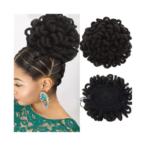 Anwendung bei Frauen Synthetische Dreadlocks Afro Puff Haarknoten Chignon Faux Locs Clip In Kordelzug Pferdeschwanz Haarteile Für die Haare(Schwarz) von DFHS46JK