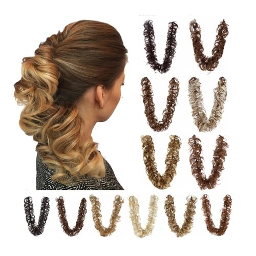 Anwendung bei Frauen Synthetische chaotisch lange Haare Dutt Wrap Around Curly Haarteile DIY Hochsteckfrisur Chignon Pferdeschwanz Haarverlängerungen Für die Haare(Light Ash Brown Mix Golden Brown) von DFHS46JK