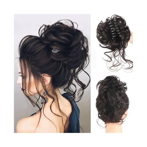 Anwendung bei Frauen Synthetischer lockiger gewellter Haarknoten, unordentlicher lockiger Chignon, Klaue for Anklipsen des Pferdeschwanzes, Haarverlängerung Für die Haare(1B/27HL) von DFHS46JK