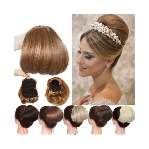 Anwendung bei Frauen Synthetisches glattes Haar, Dutt, Haarteil, Dutt mit Kordelzug, Hochsteckfrisur, Chignon, Clip in der Haarverlängerung Für die Haare(Dark black) von DFHS46JK