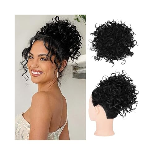 Anwendung bei Frauen Unordentlicher lockiger Haarknoten Scrunchie Extensions Synthetische elastische Kordelzug Welle lockiges Pferdeschwanz-Haarteil Für die Haare(1B) von DFHS46JK