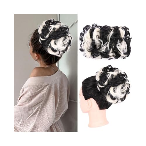 Anwendung bei Frauen Unordentliches, gewelltes Dutt-Haarteil, synthetisches, elastisches Pferdeschwanz-Clip-in-Haarteil mit Kordelzug for schwarze Frauen Für die Haare(1BH613#) von DFHS46JK