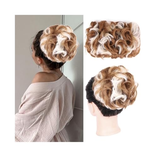 Anwendung bei Frauen Unordentliches, gewelltes Dutt-Haarteil, synthetisches, elastisches Pferdeschwanz-Clip-in-Haarteil mit Kordelzug for schwarze Frauen Für die Haare(27H613#) von DFHS46JK