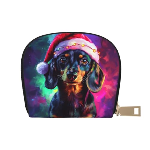 DFJMASFKOL Dackel-Hunde-Karten-Set, Weihnachtsmannmütze, Ledertasche, Dackel-Geldbörse, technisch versierte Benutzer – RFID-geschützte Kartenaufbewahrung, 9 x 11 cm, a1, 9X11CM von DFJMASFKOL
