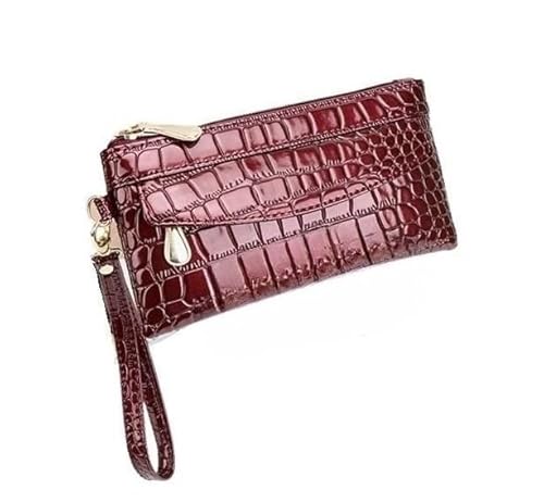 DFJOENVLDKHFE Damen-Handgelenk-Clutch, kleine Damen-Clutch mit mehreren Taschen, Damen-Geldbörse aus Krokodilleder, Portemonnaie-Handgelenktasche(Color:Red) von DFJOENVLDKHFE