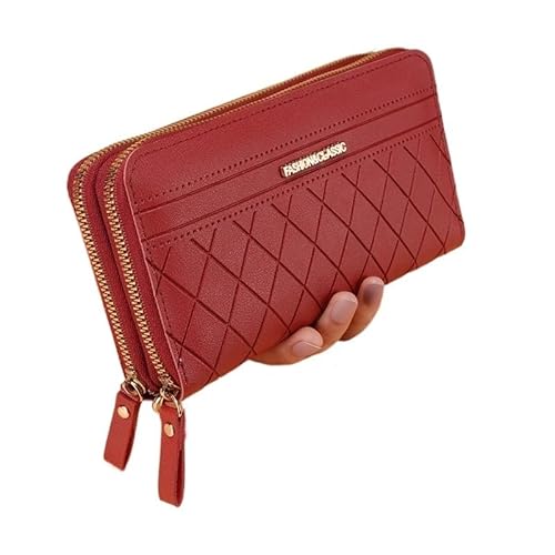 DFJOENVLDKHFE Damen-Handgelenk-Clutch, kleine Damen-Mehrfachtasche, Damen-PU-Leder-Geldbörse, Geldbörsen-Armbänder(Color:Wine Red) von DFJOENVLDKHFE