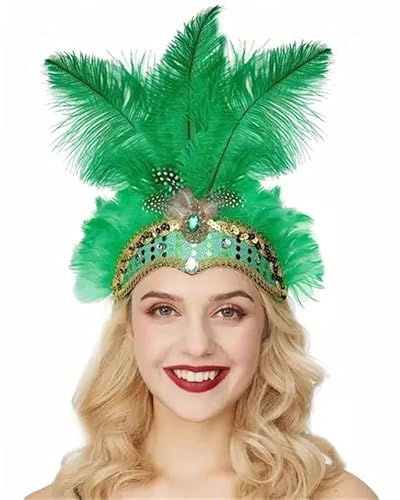 DFJOENVLDKHFE Federkopfbedeckung Retro Federkopfbedeckung Party Haarschmuck Retro Charm Stirnband Clip Feder Festival Kleidungszubehör(Green) von DFJOENVLDKHFE