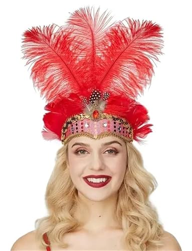 DFJOENVLDKHFE Federkopfbedeckung Retro Federkopfbedeckung Party Haarschmuck Retro Charm Stirnband Clip Feder Festival Kleidungszubehör(Red) von DFJOENVLDKHFE