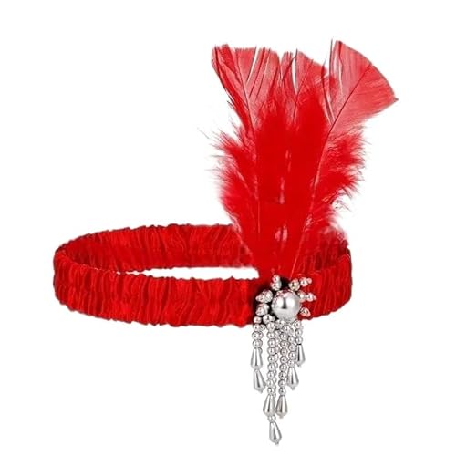 DFJOENVLDKHFE Federkopfbedeckung Retro Federkopfbedeckung Party Haarschmuck Retro Charm Stirnband Clip Feder Festival Kleidungszubehör(Red_One Size 2pcs) von DFJOENVLDKHFE