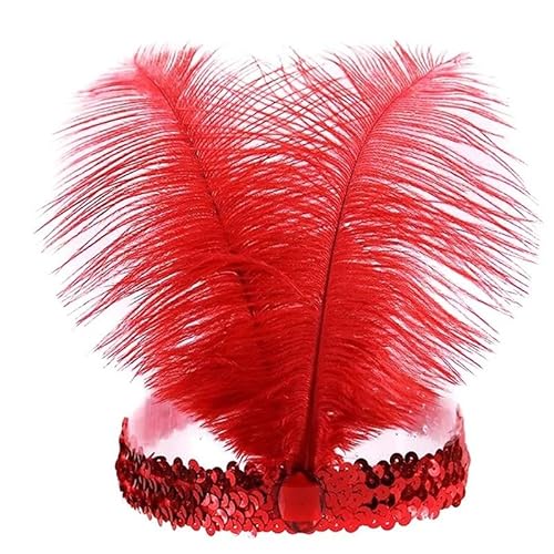 DFJOENVLDKHFE Federkopfbedeckung Retro Federkopfbedeckung Party Haarschmuck Retro Charm Stirnband Clip Feder Festival Kleidungszubehör(Rose red_2pcs) von DFJOENVLDKHFE