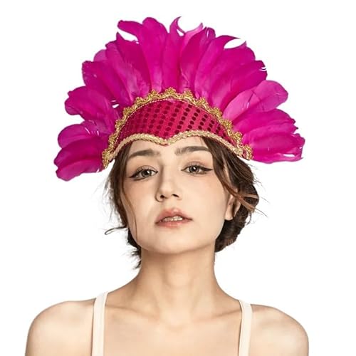 DFJOENVLDKHFE Federkopfbedeckung Retro Federkopfbedeckung Party Haarschmuck Retro Charm Stirnband Clip Feder Festival Kleidungszubehör(Rose red_2pcs) von DFJOENVLDKHFE