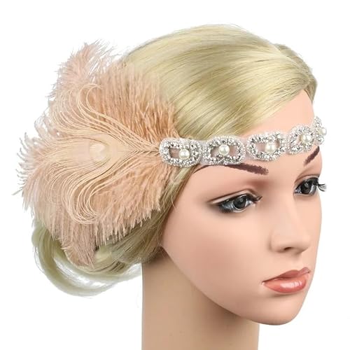 DFJOENVLDKHFE Federkopfbedeckung Retro Federkopfbedeckung Party Haarschmuck Retro Charm Stirnband Clip Feder Festival Kleidungszubehör(YM219 Champagne_2pcs) von DFJOENVLDKHFE