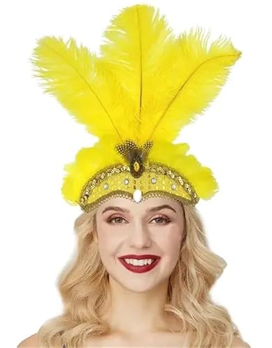 DFJOENVLDKHFE Federkopfbedeckung Retro Federkopfbedeckung Party Haarschmuck Retro Charm Stirnband Clip Feder Festival Kleidungszubehör(Yellow) von DFJOENVLDKHFE